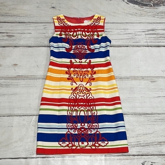 Anthropologie Tabitha Dress Banded Totem Stripes Embroidered Sheath Size 4 - Picture 12 of 16